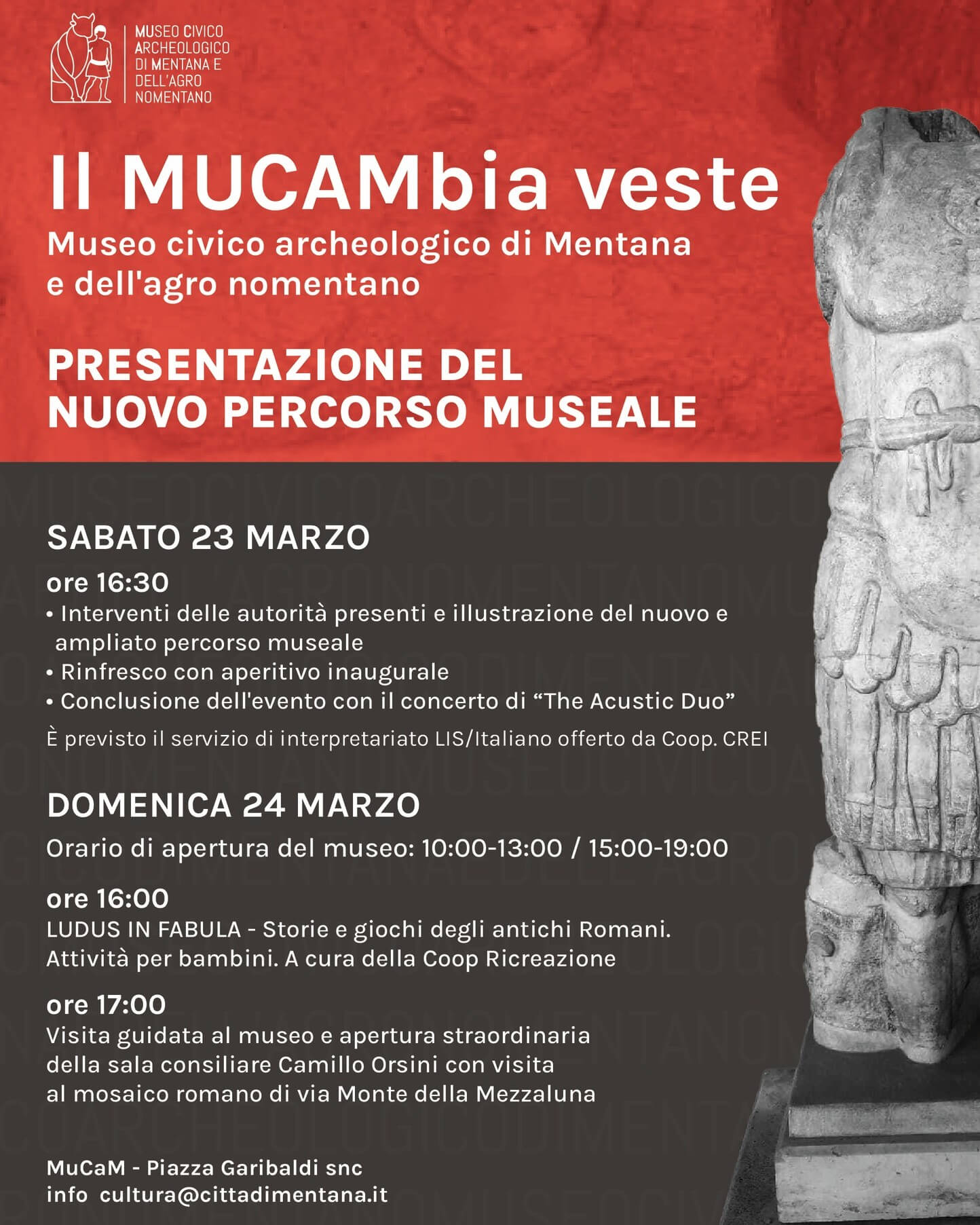 Locandina dell'evento di apertura del nuovo Mucam